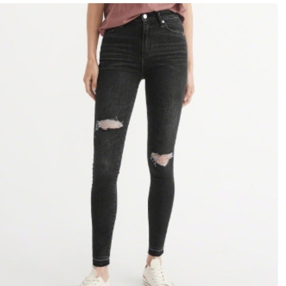 abercrombie & fitch black distressed skinny jeans